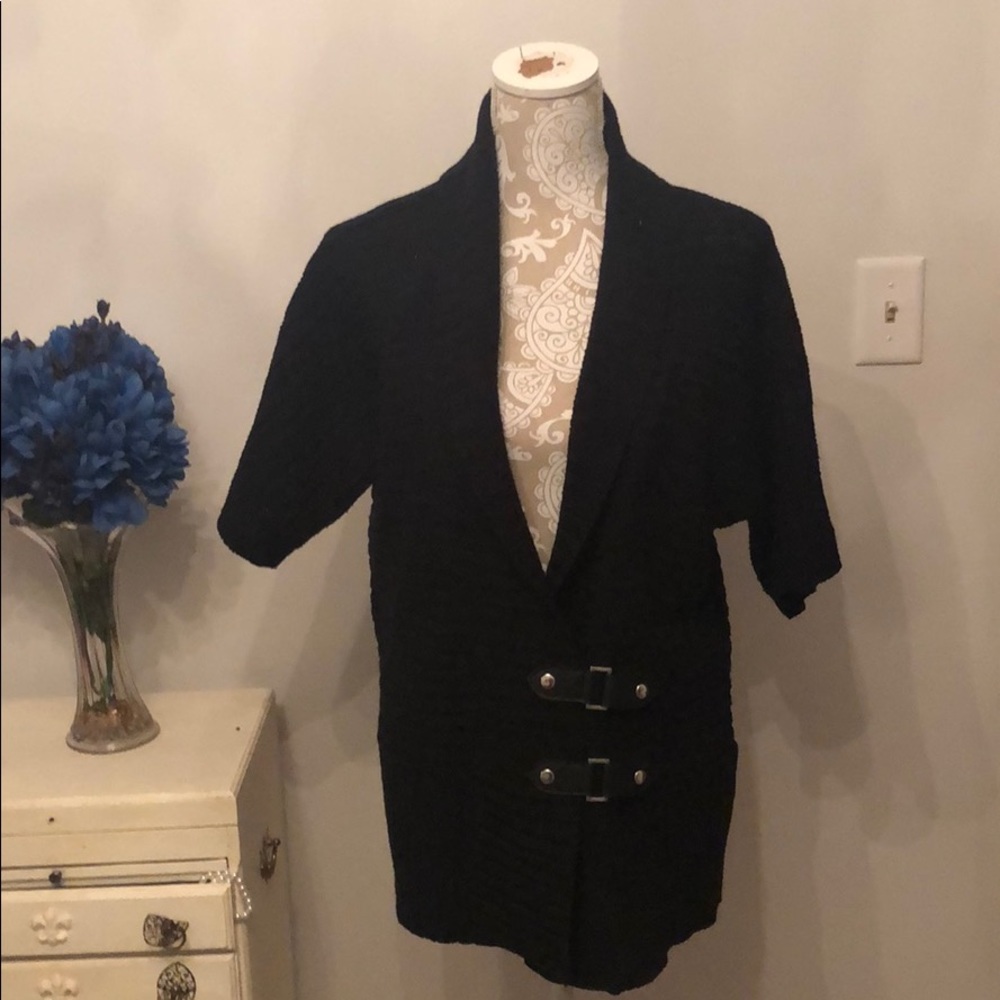 1- Black open front cardigan